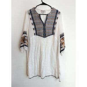 Johnny Was Embroidered VNeck Tunic Dress Boho Indie Western Coastal Preppy Beach